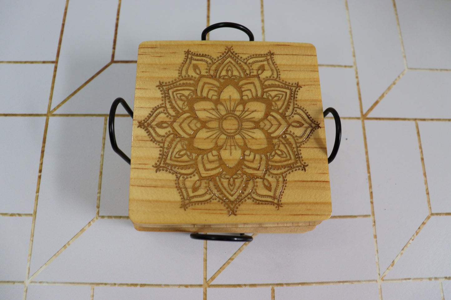 Laser Engraved Wooden Coaster: Mandala - Set of 4