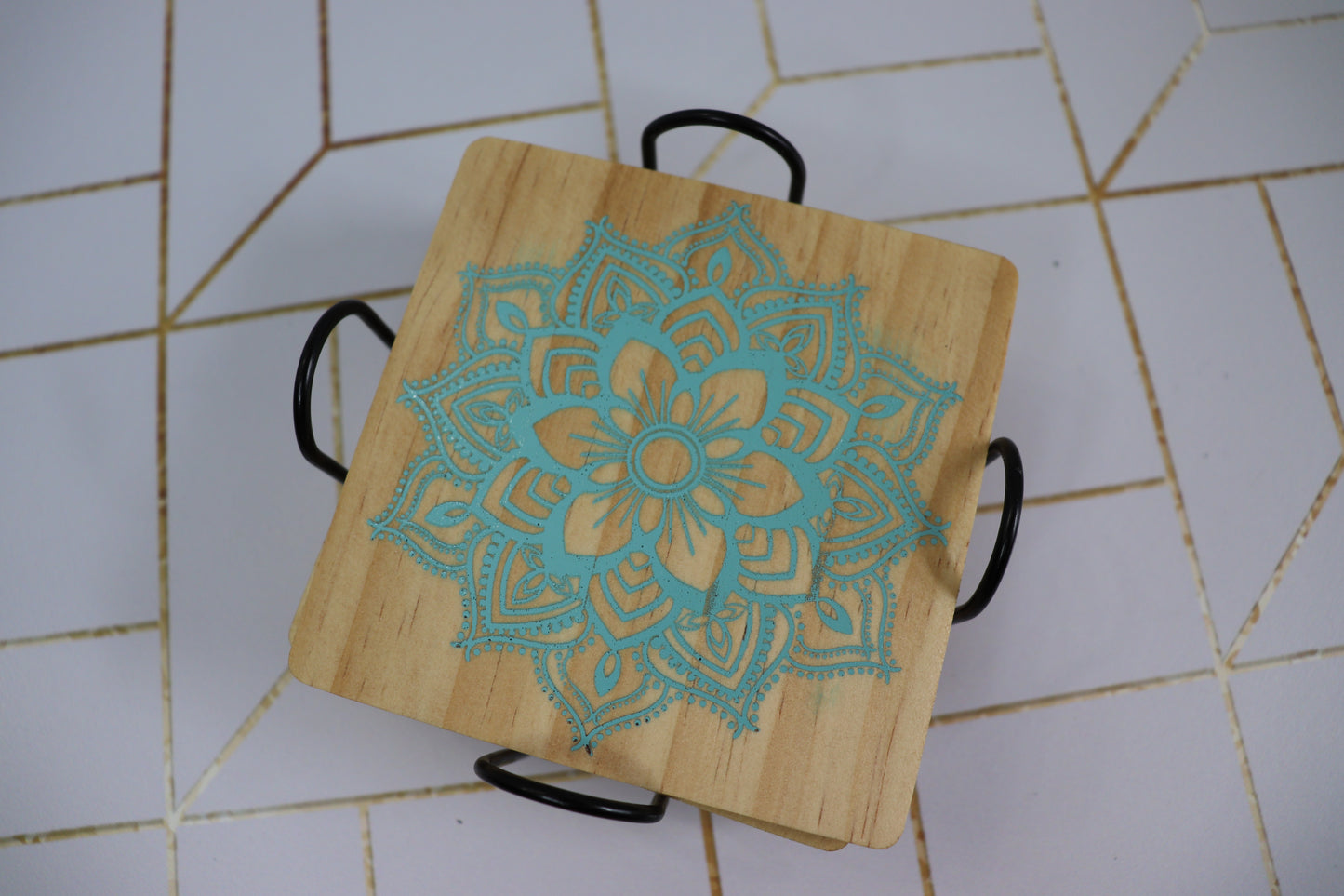 Laser Engraved Wooden Coaster: Mandala - Set of 4