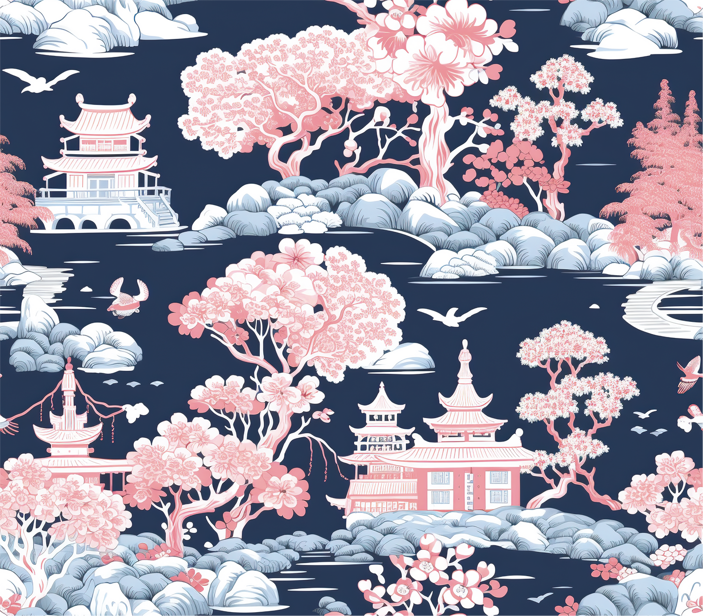 Elegant Pink and Blue Landscape Chinoiserie 20oz Skinny Tumbler with Straw and Lid