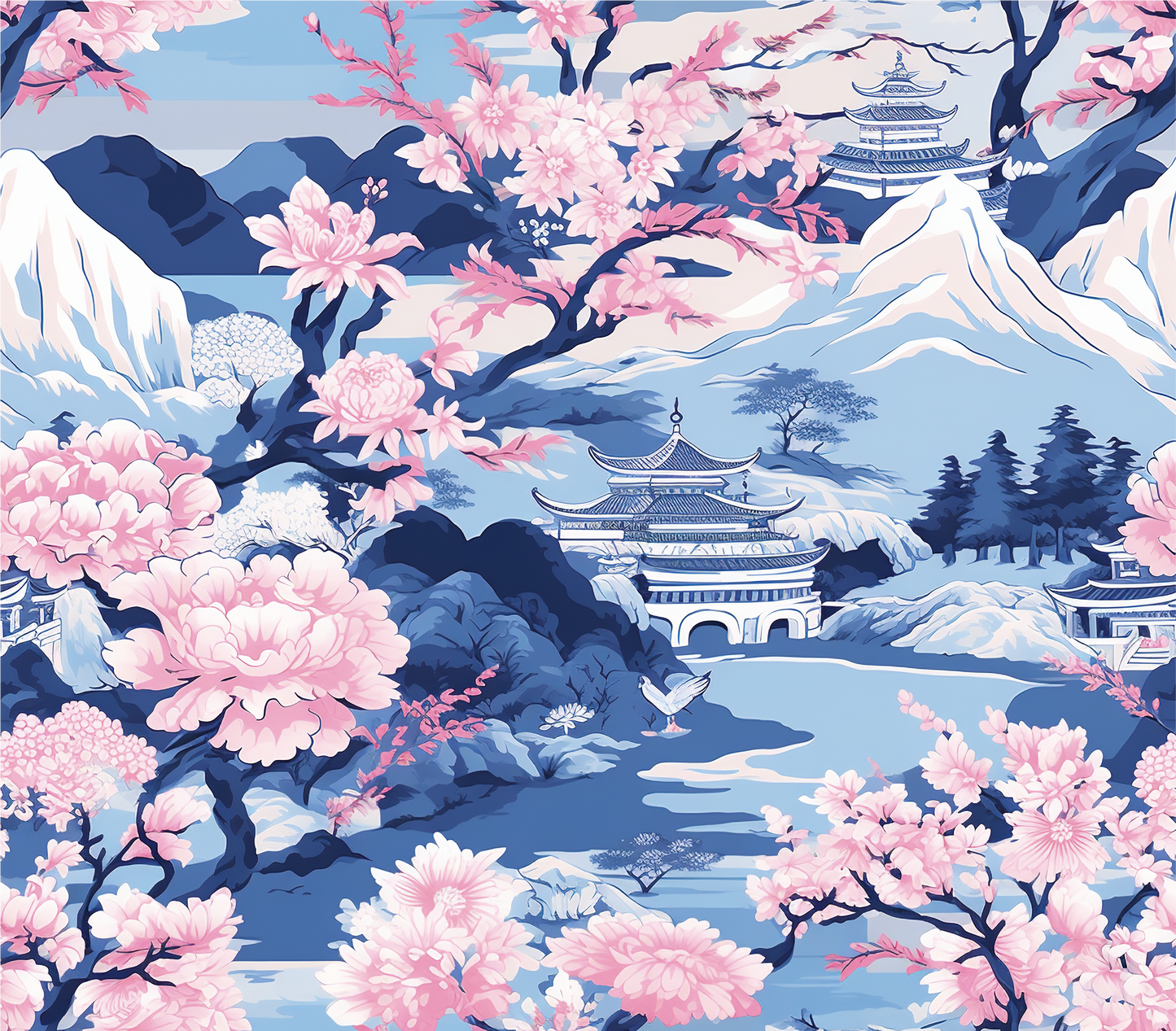 Elegant Light Blue and Pink Chinoiserie Skinny 20oz Tumbler with Straw and Lid