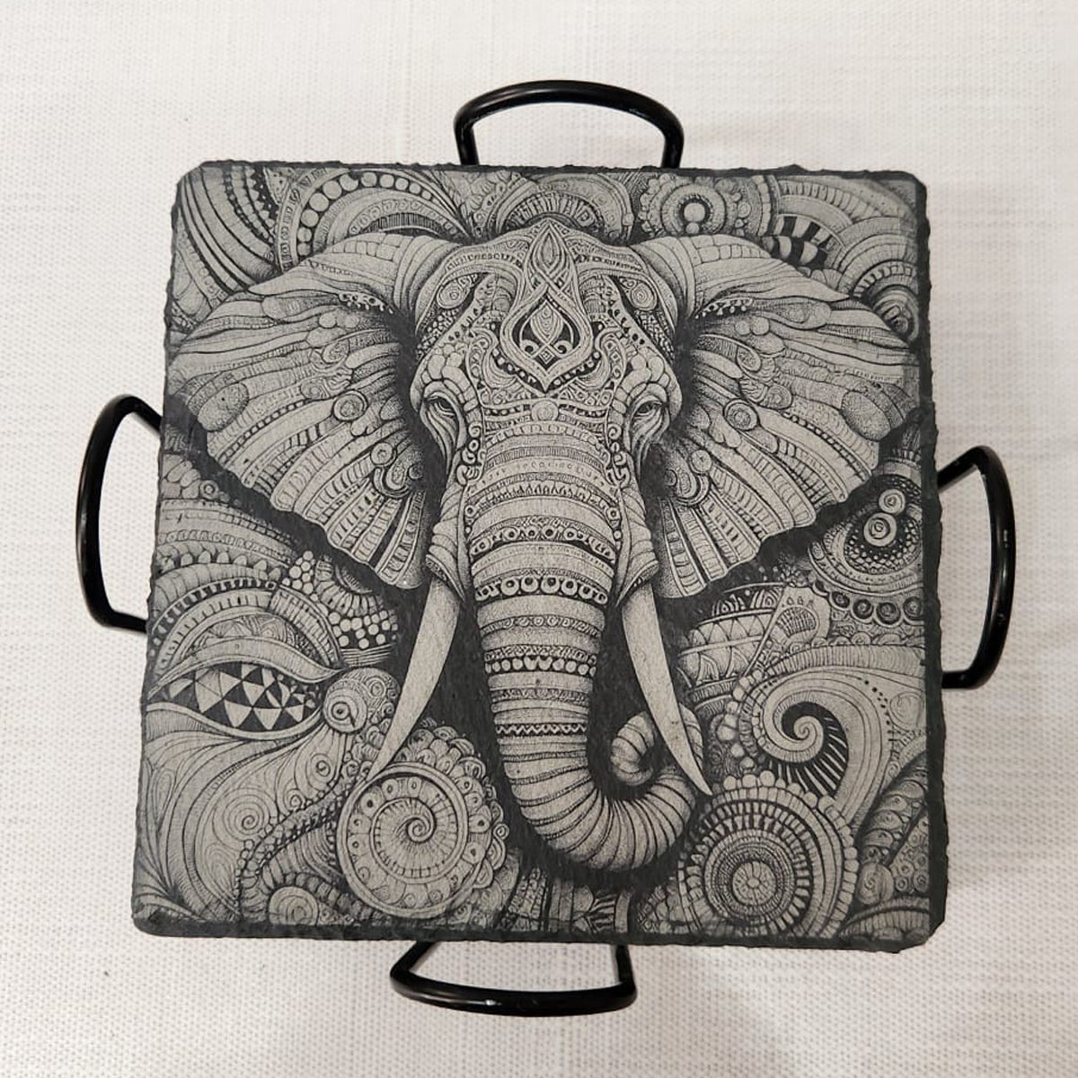 Laser Engraved, Elephant on Slate Coaster, Set/4