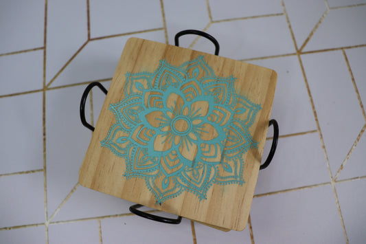 Laser Engraved Wooden Coaster: Mandala - Set of 4