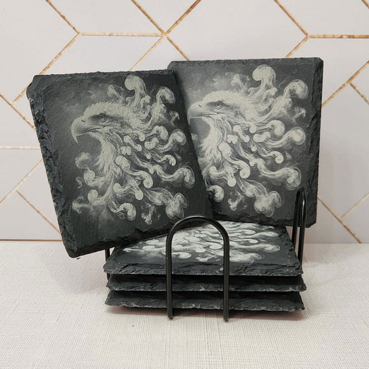 Laser Engraved,U.S. Eagle on Slate Coaster, Set/4