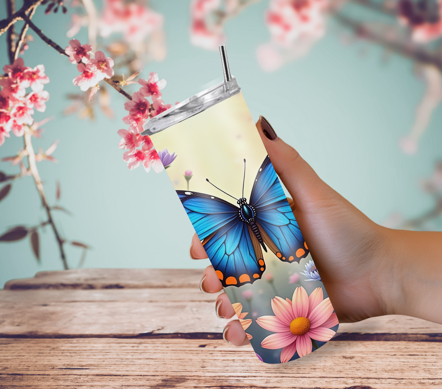 Blue Morpho Butterfly 20oz Skinny Tumbler
