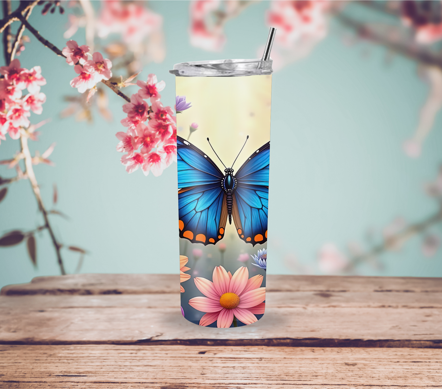 Blue Morpho Butterfly 20oz Skinny Tumbler