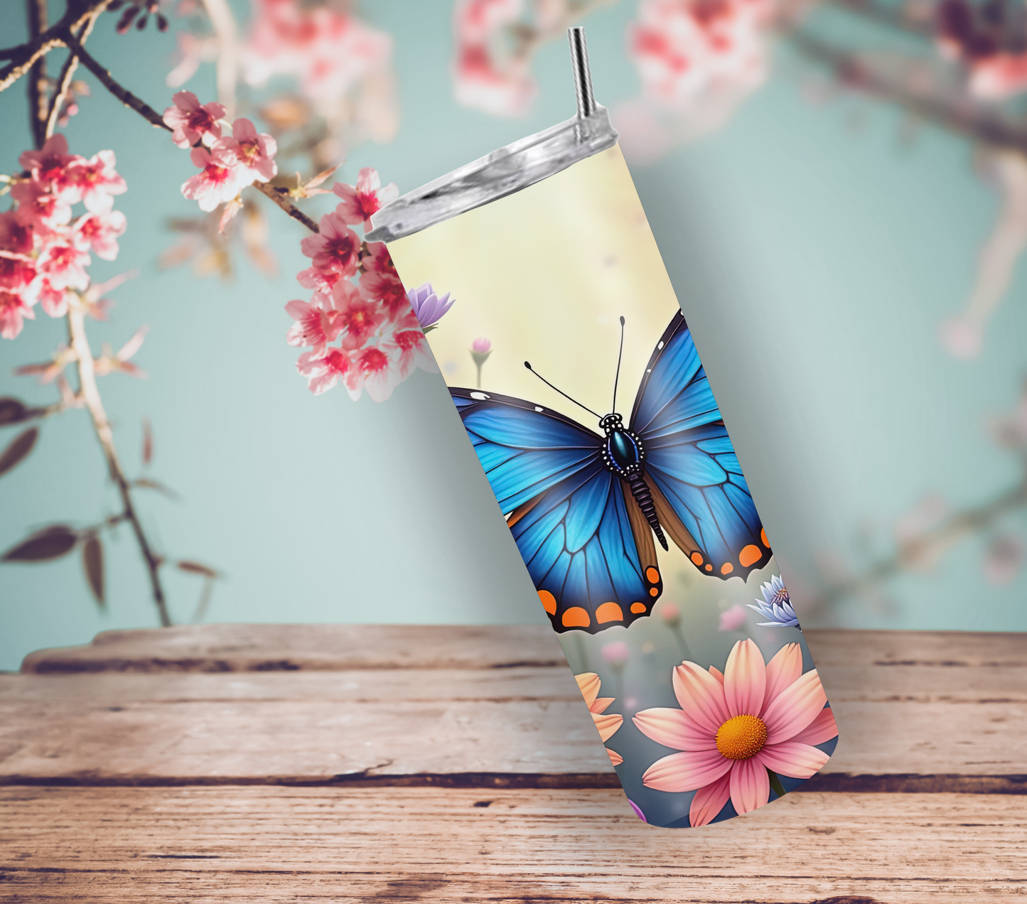 Blue Morpho Butterfly 20oz Skinny Tumbler